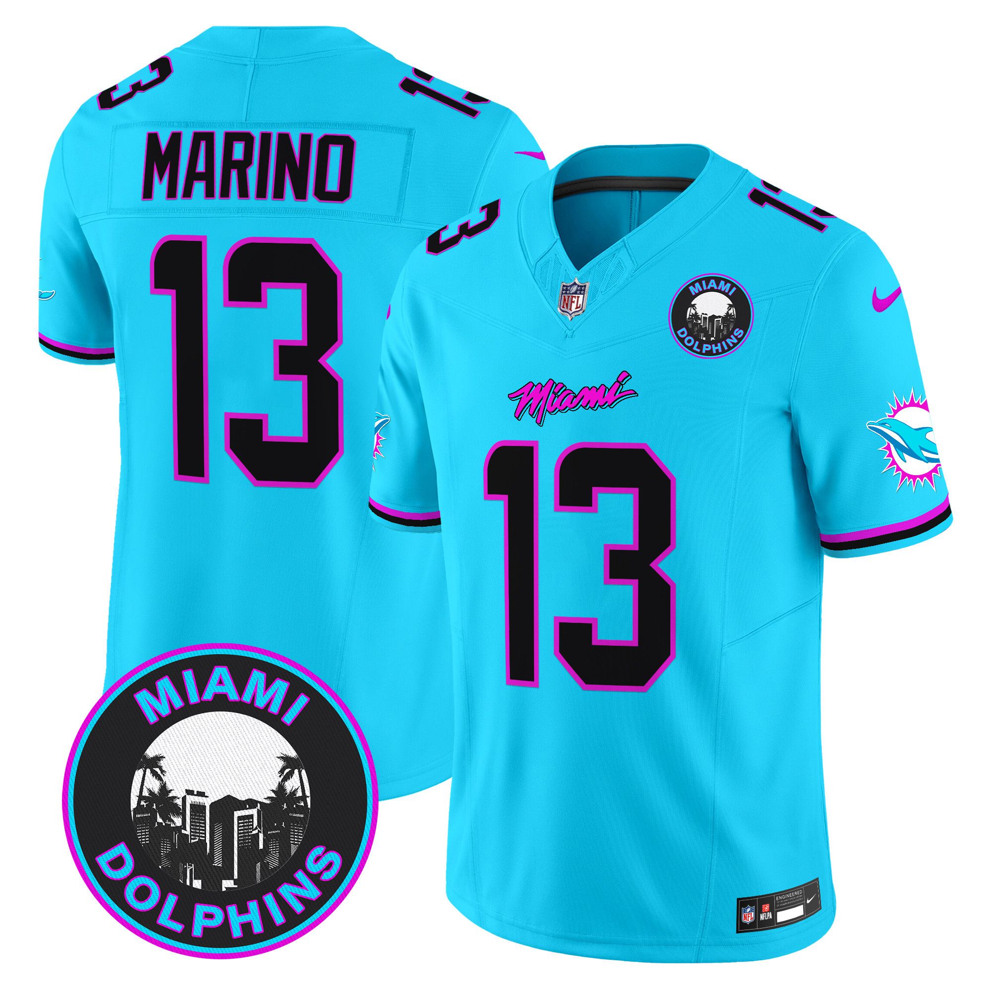 Men Miami Dolphins #13 Marino Light Blue 2024 Nike Vapor Limited NFL Jersey style 1